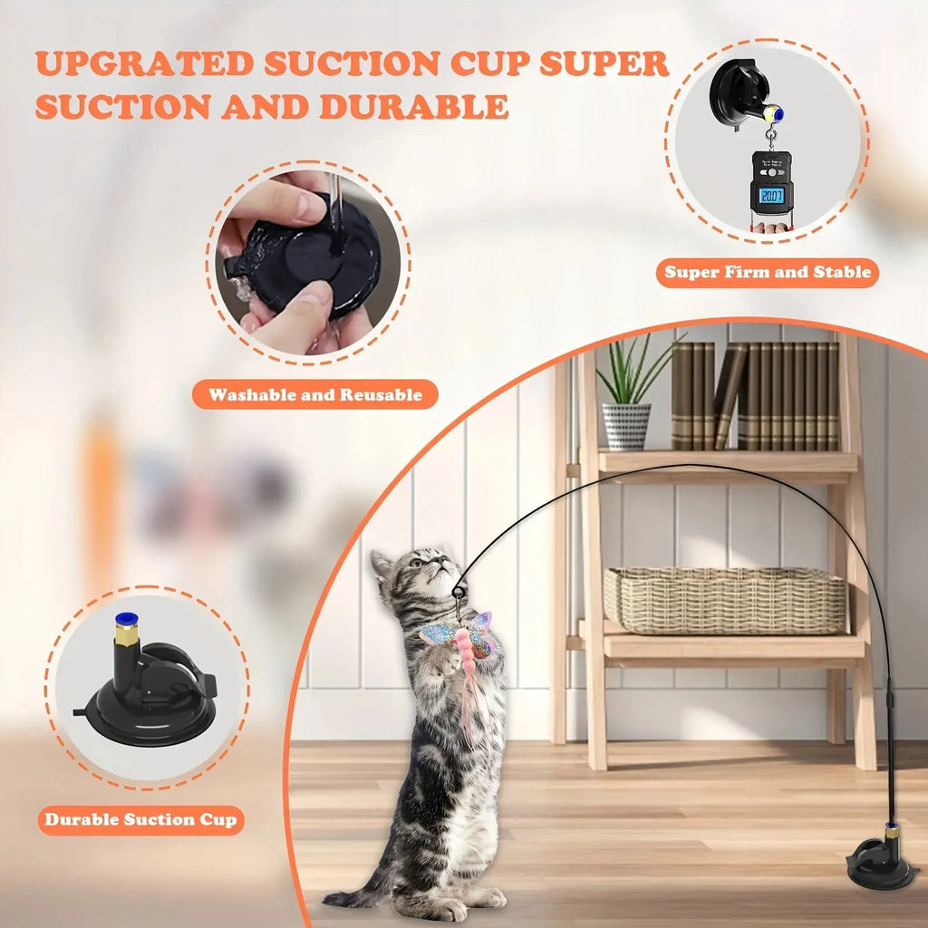 Interactive Cat Wand Toy – Feather &amp; Bell with Suction Base