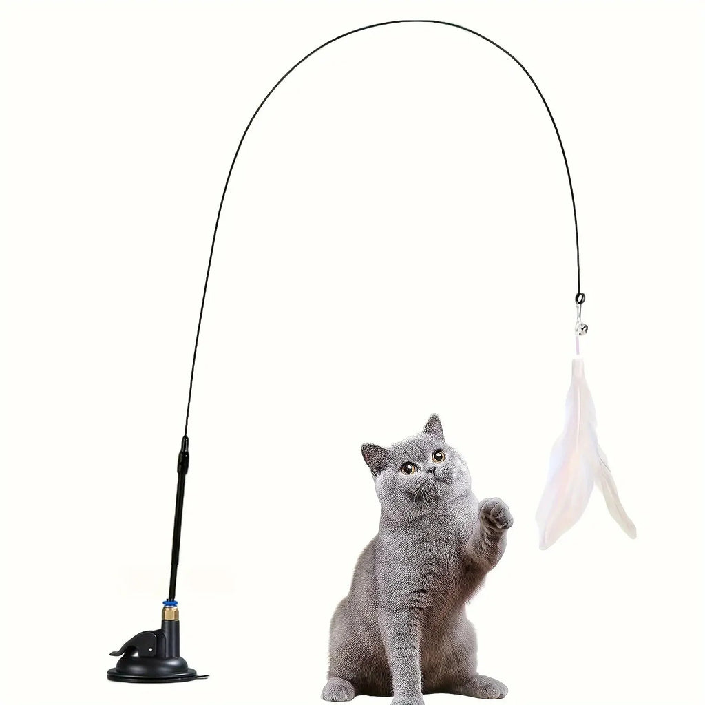 Interactive Cat Wand Toy – Feather &amp; Bell with Suction Base