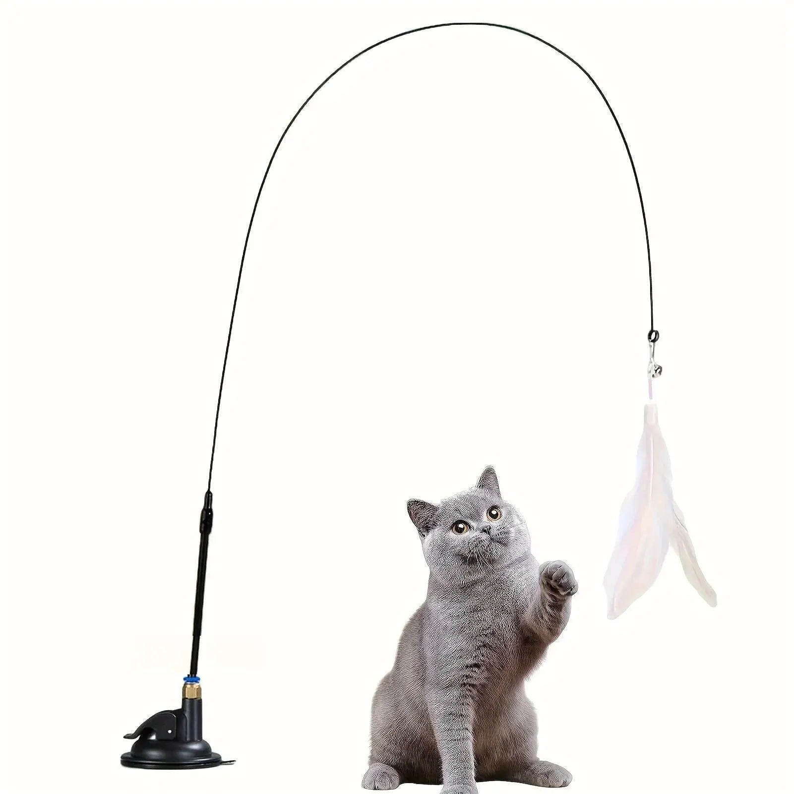 Interactive Cat Wand Toy – Feather &amp; Bell with Suction Base