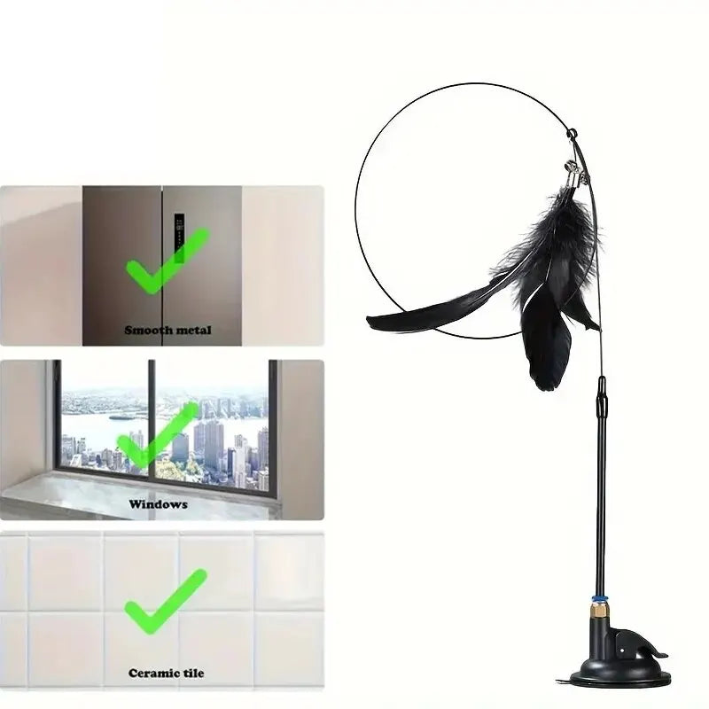 Interactive Cat Wand Toy – Feather &amp; Bell with Suction Base