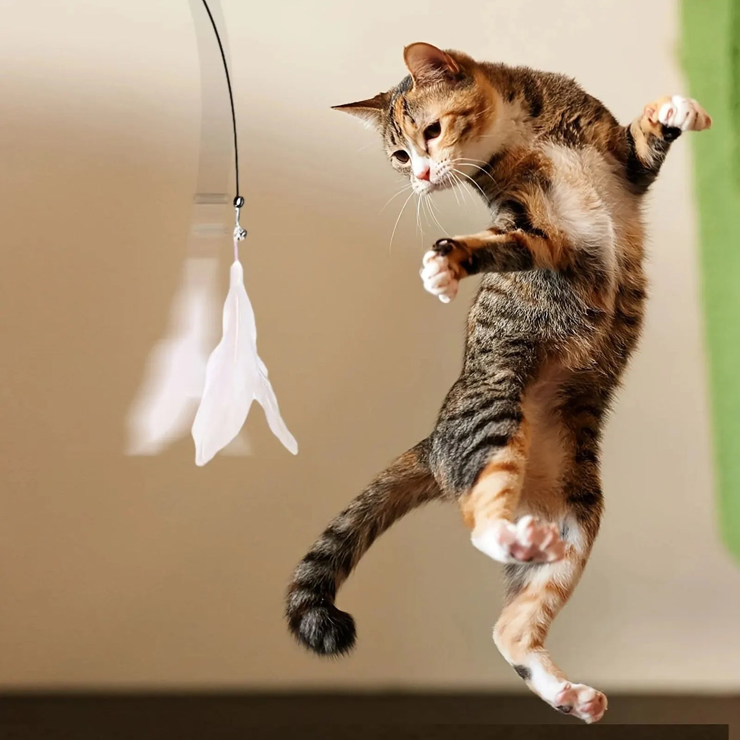 Interactive Cat Wand Toy – Feather &amp; Bell with Suction Base